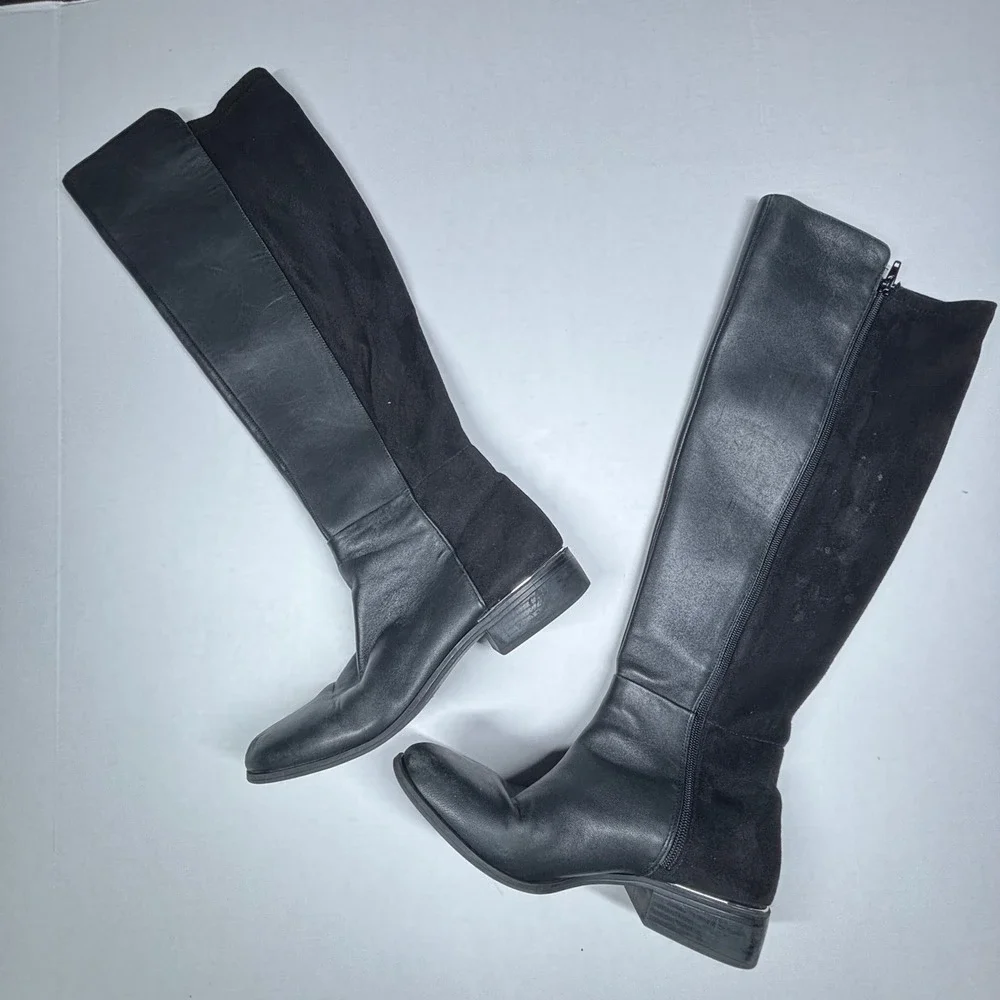 Alfani Ludlowe Black Leather Suede Tall Riding Boots Womens 9 Military Over Knee